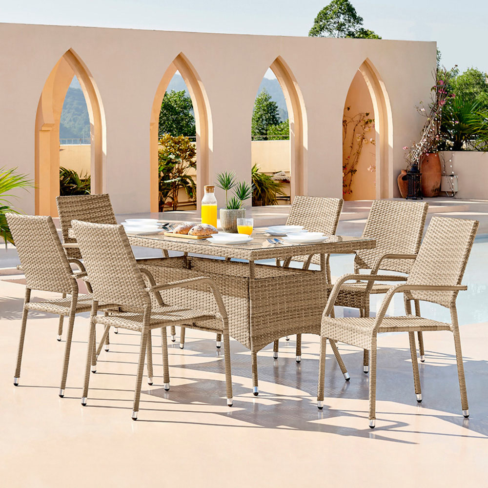 Furniturebox Dominica 6 Seater Garden Dining Set Beige Image 1