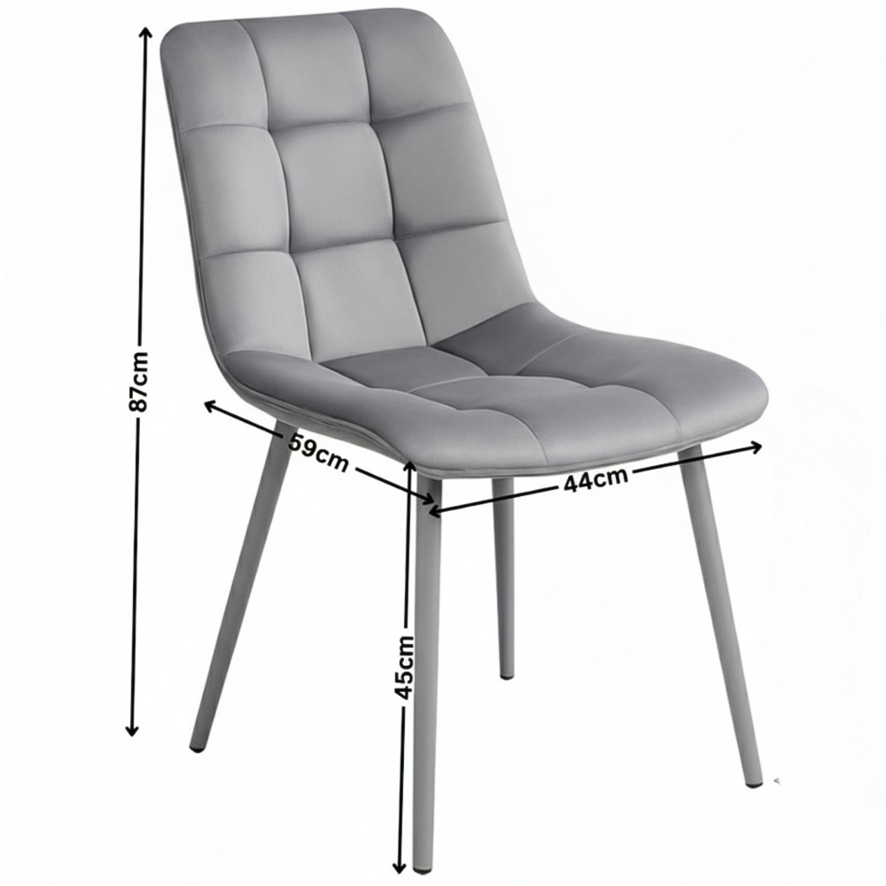 Portland 4 Seater Velvet Tufted Glass Tabletop Round Dining Set Grey Image 6