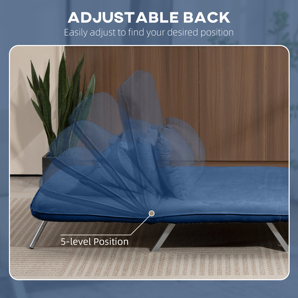 Portland 2 Seater Dark Blue Sofa Bed with Adjustable Backrest and Pillows Image 4