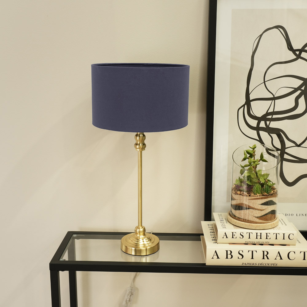 ValueLights Maggie Navy Blue and Gold Drum Shade Candlestick LED Table Lamp Image 3
