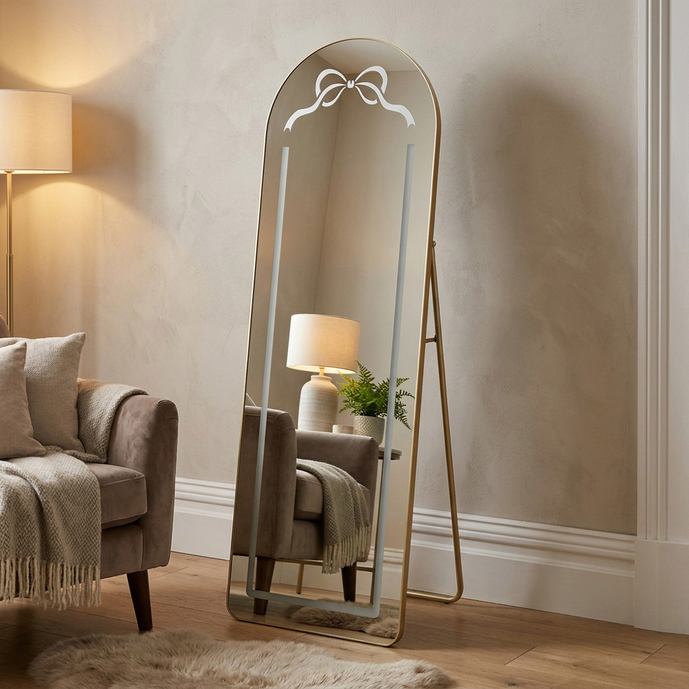 Standing LED Bow Mirror Gold Image 2