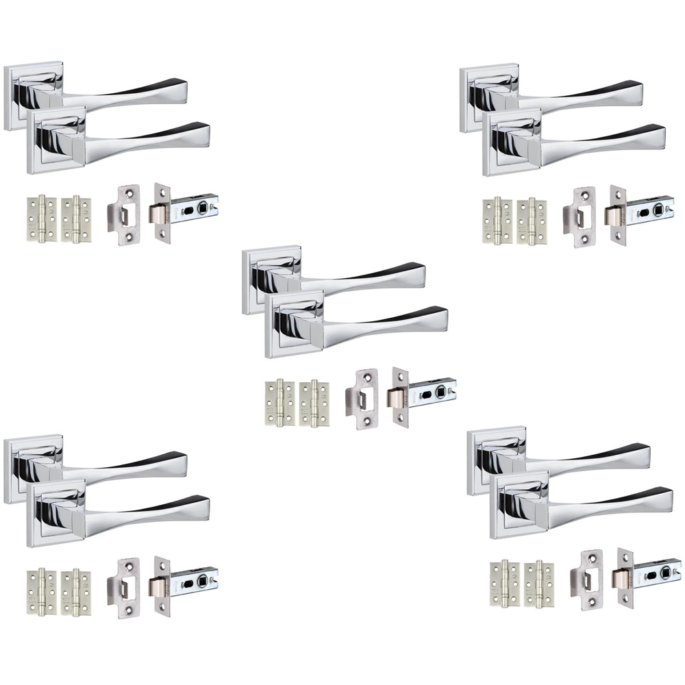 Golden Grace Polished Chrome Astrid Straight Door Handle Set 5 Pack Image 1