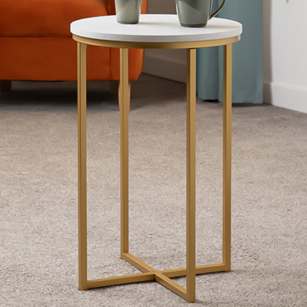 Seconique Dallas Marble and Gold Effect Side Table Image 1