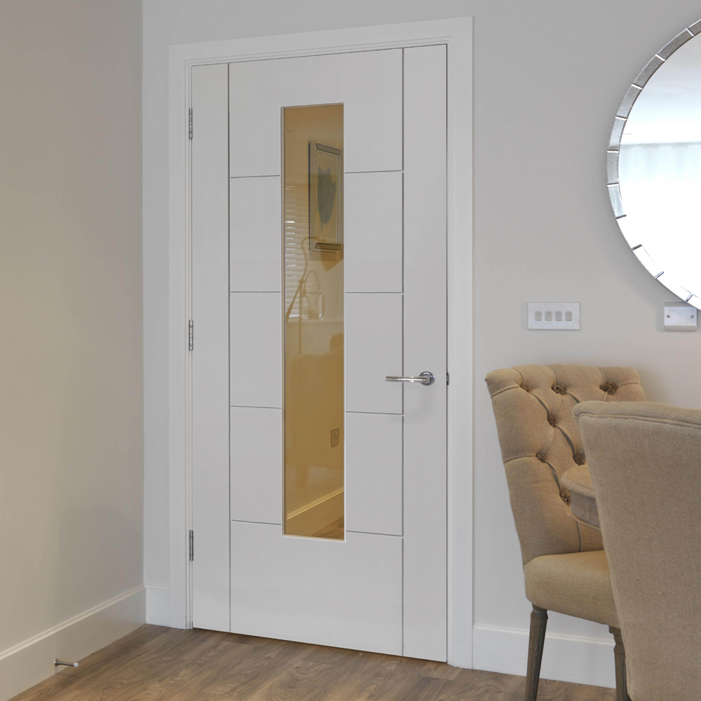 JB Kind Emral Modern Clear Glazed White Internal Door 1981 x 762mm Image 2
