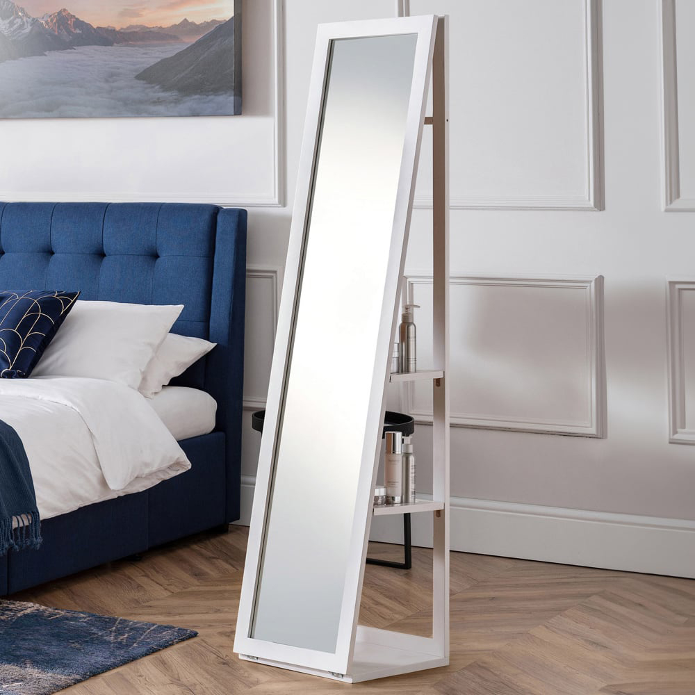 Julian Bowen Fresco White 2 Shelf Long Mirror Floor Cabinet Image 2