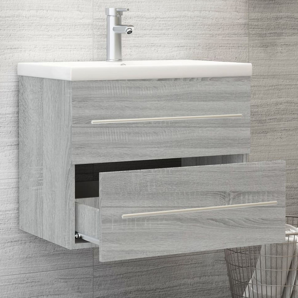 vidaXL 2 Drawer Grey Washbasin Cabinet with Built-In Sink Image 1