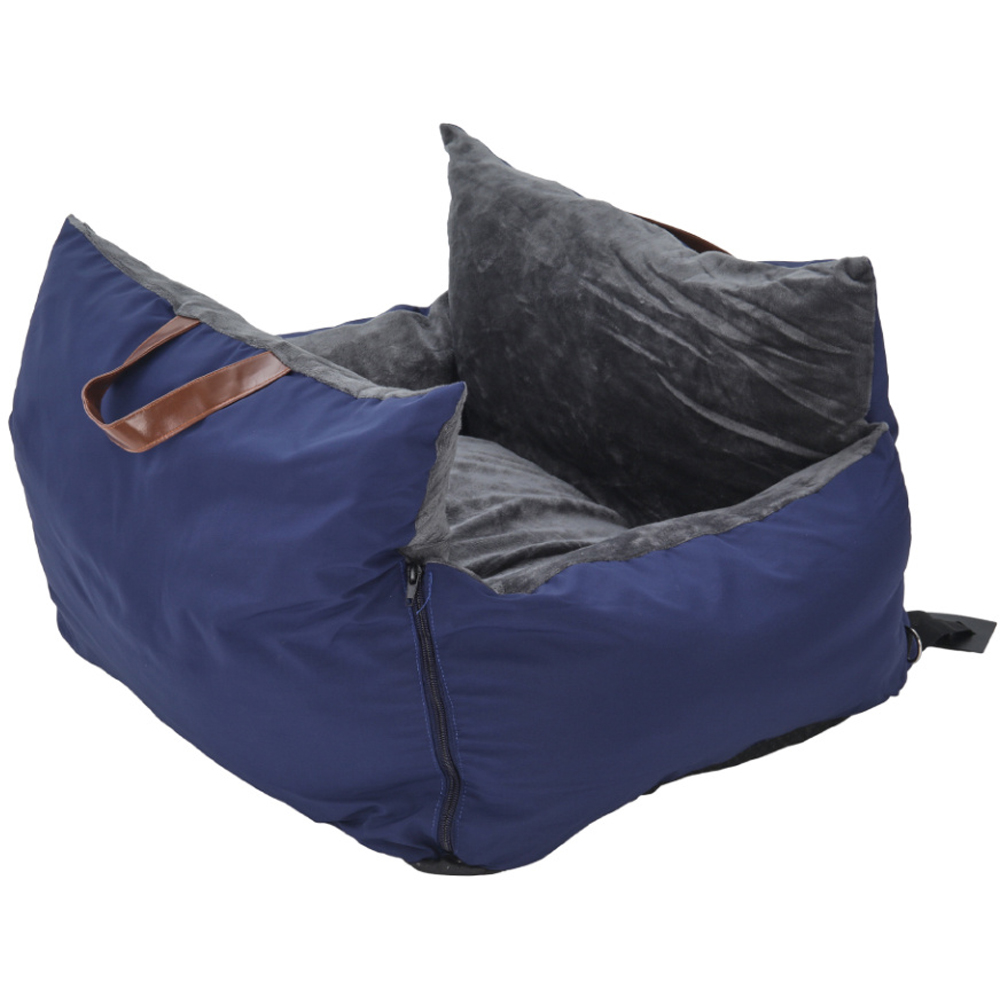 H&O Direct Portable Dark Blue Pet Car Seat Bed with Adjustable Strap Image 1