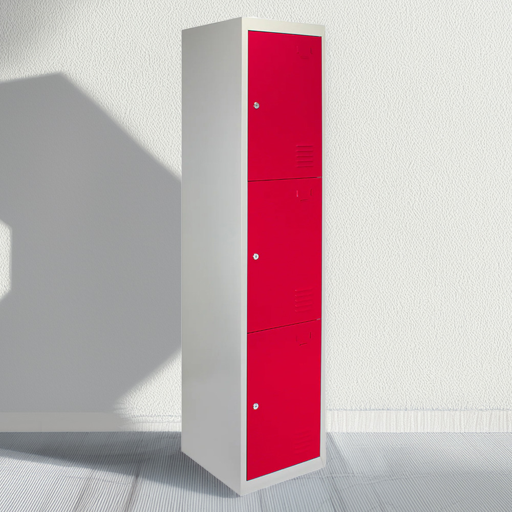 MonsterShop 3 Door Red Metal Storage Locker Image 1