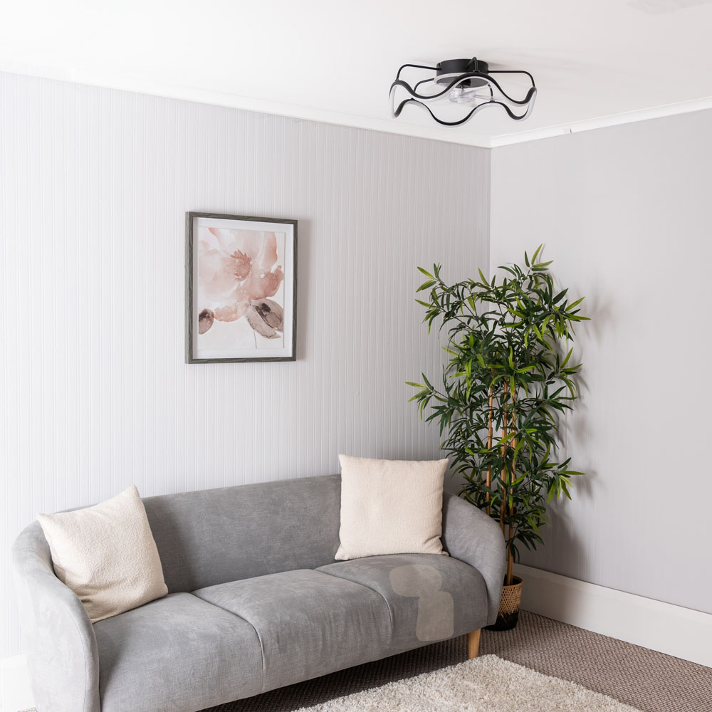 ValueLights Infinity Matt Black Wave Integrated LED Ceiling Fan with Remote Control Image 2