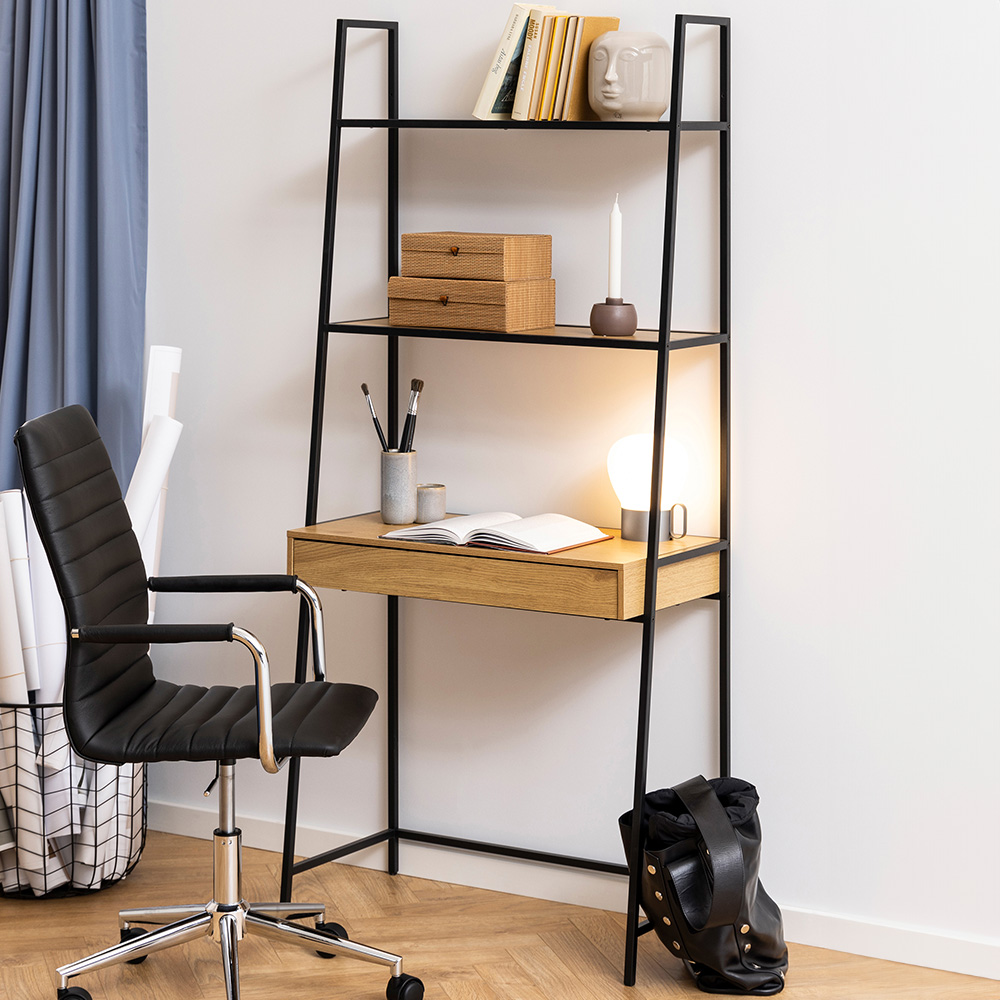 Florence Seaford Single Drawer 3 Shelf Oak and Black Bookcase Image 1