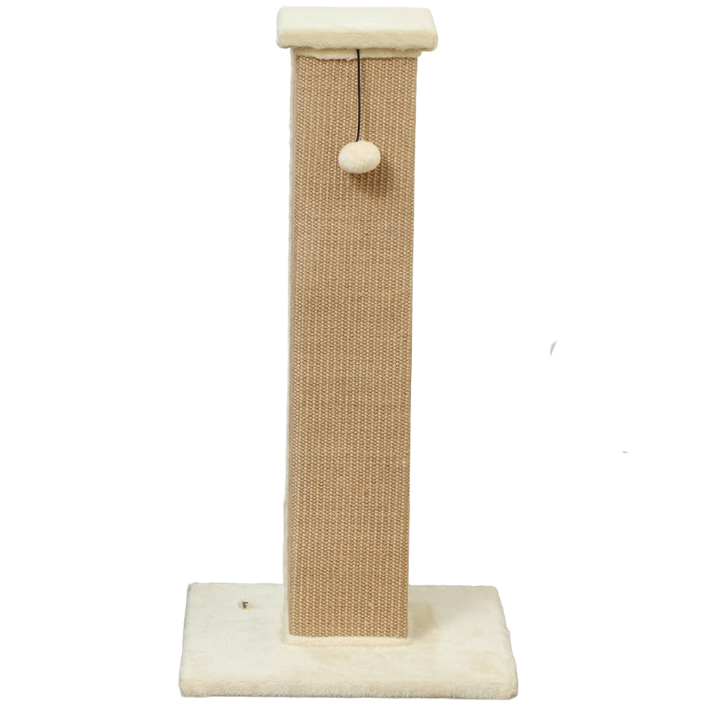 PawHut Beige Vertical Sisal Rope Ball Plush Cat Scratching Post 81cm Image 1
