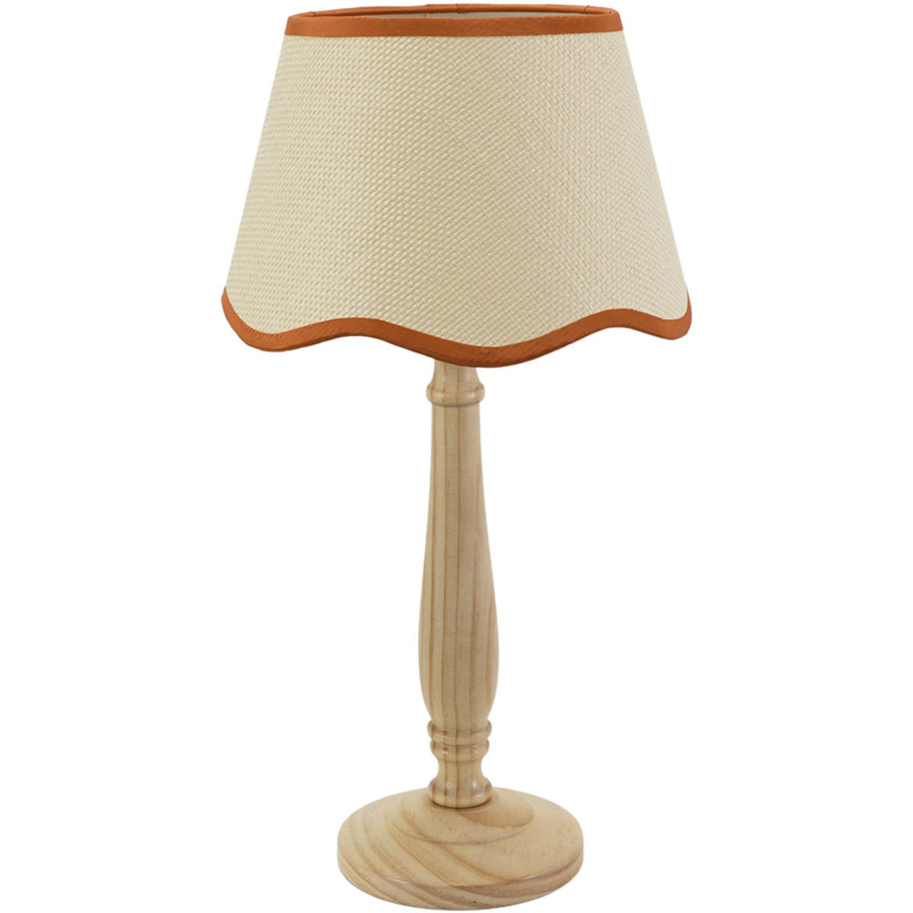 ValueLights Victoria Linen Scallop Rust Edge Shade Light Wood Table Lamp Image 1