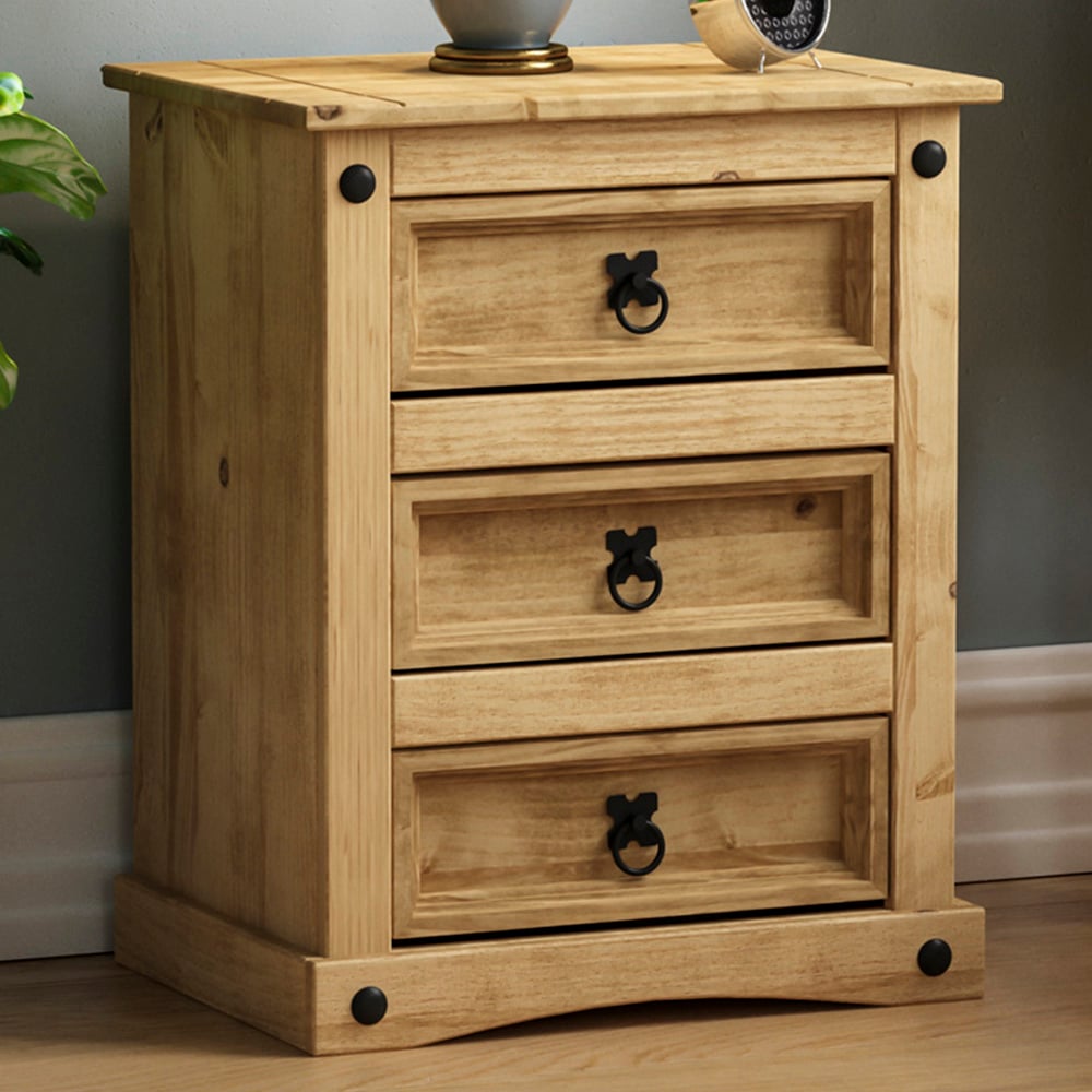 Vida Designs Corona 3 Drawer Pine Bedside Table Image 1