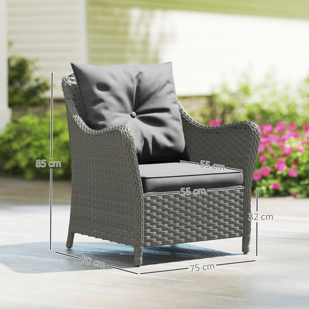 Outsunny Set of 2 Dark Grey Cushioned PE Rattan Garden Chair Image 9
