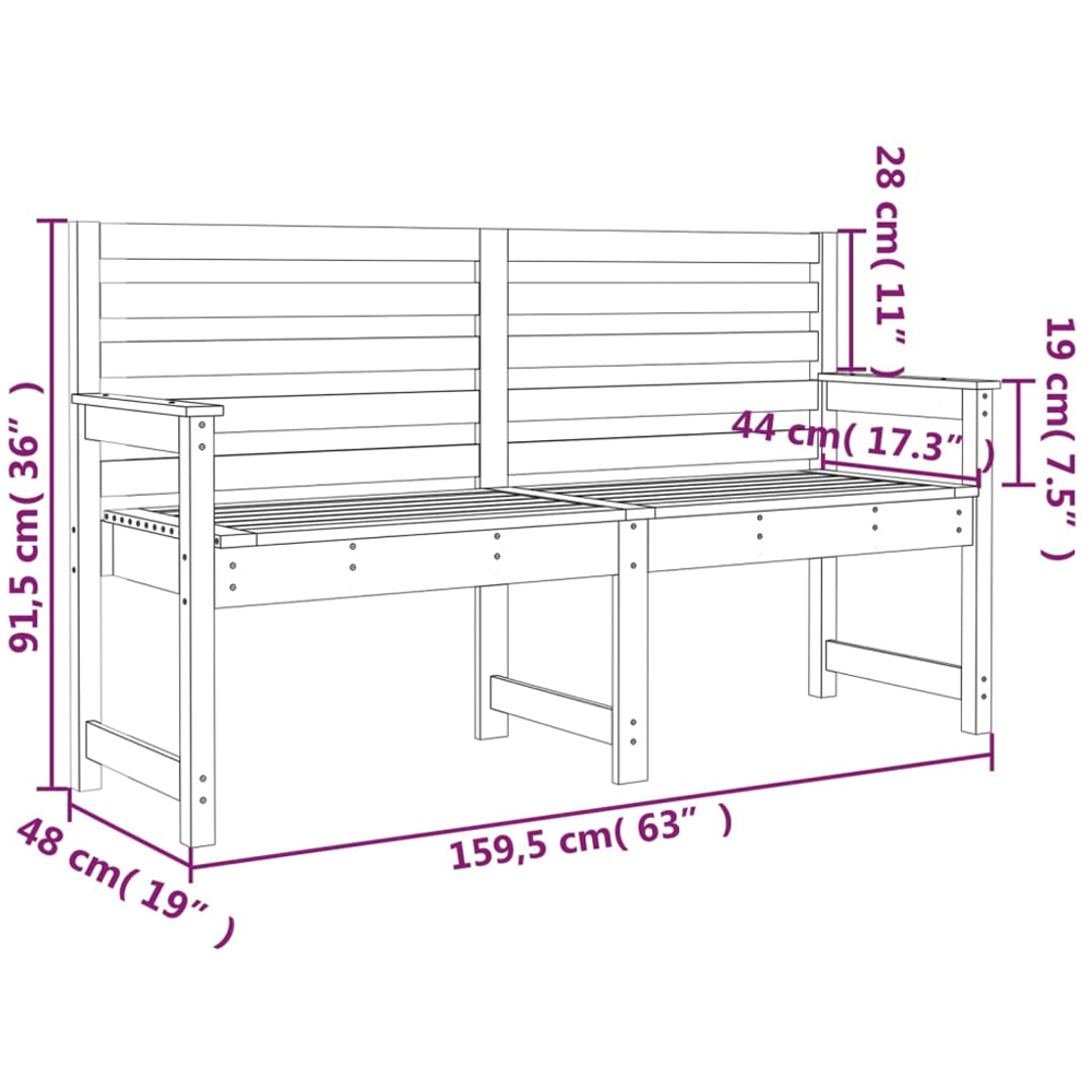 vidaXL Natural Solid Pine Wood Slatted Garden Bench 159.5 x 48 x 91.5cm Image 7
