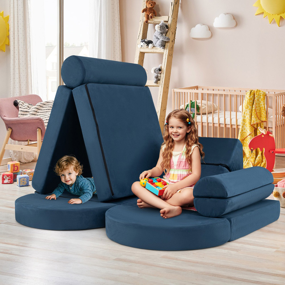 Costway Dark Blue Versatile Toddler Sectional Sofa Set Image 3