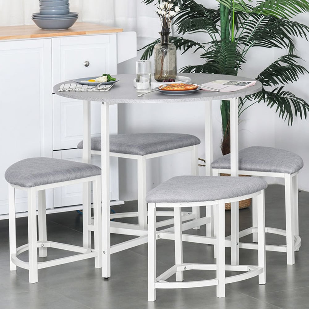 Portland 4 Seater Wooden Round Dining Set Grey Image 1