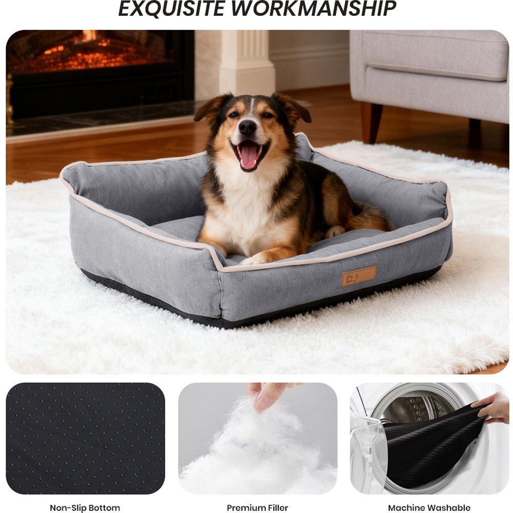 H&O Direct 70 x 50cm Grey Rectangular Warm Dog Bed with Anti-Slip Bottom Image 5