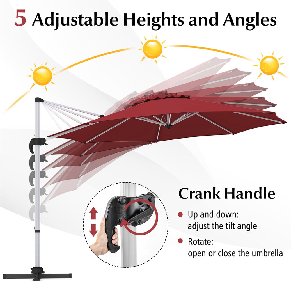 Costway Red Rotating Outdoor Umbrella 3.25m Image 8