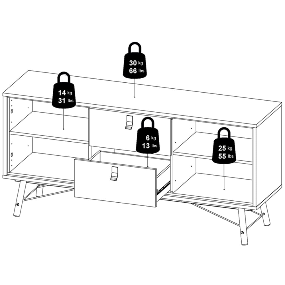 Florence Ry 2 Door 2 Drawer Matt Black and Walnut Sideboard Image 9