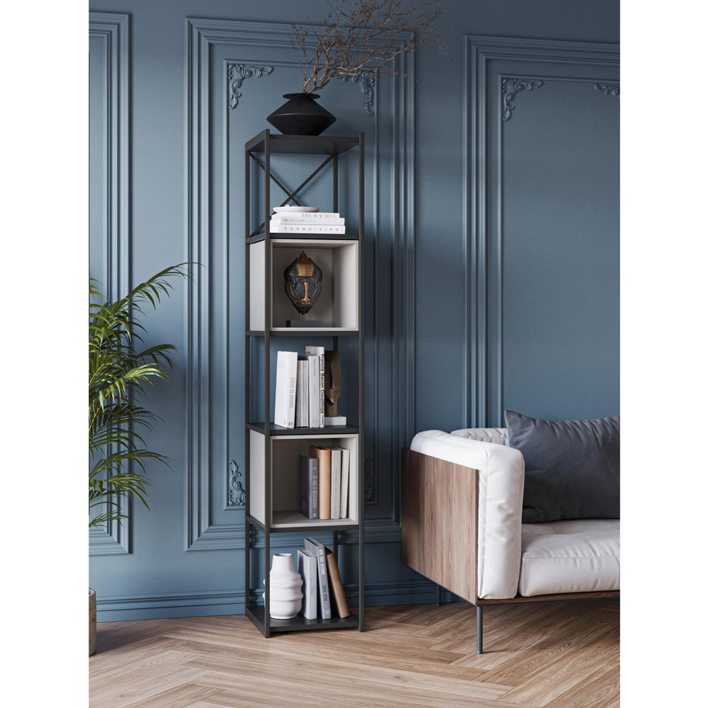 Decortie Vale Mini 5 Shelf Black Wood and Sandstone Bookcase Image 4