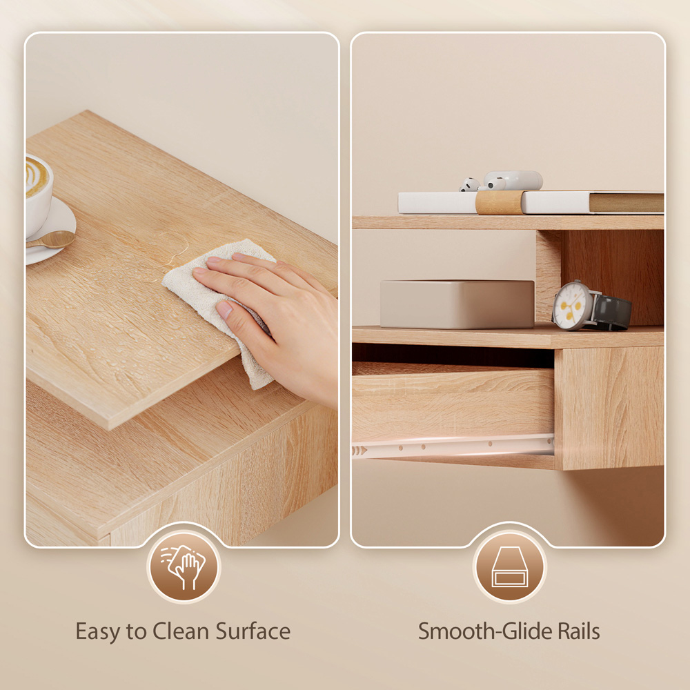 Portland Single Drawer Single Shelf Oak Floating Nightstand Set of 2 Image 8