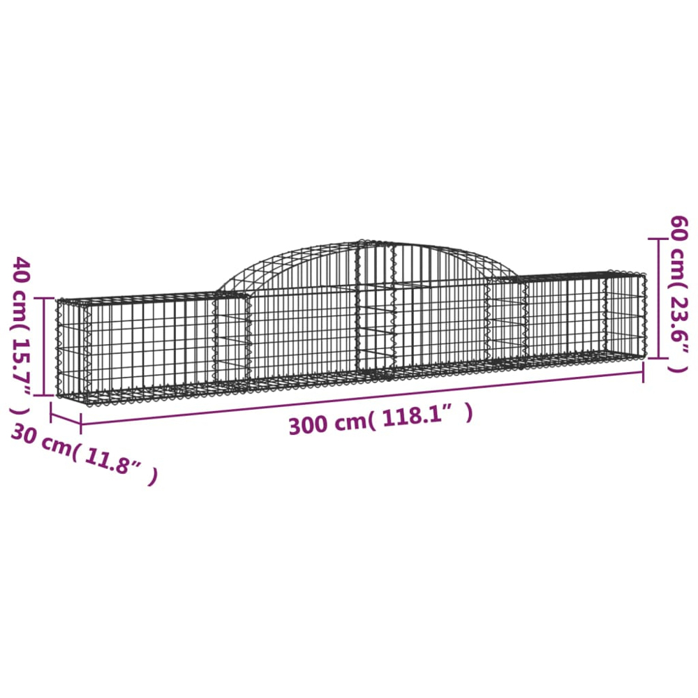 vidaXL Silver Galvanised Iron Arched Gabion Basket 300 x 30 x 40/60cm 9 Pack Image 5