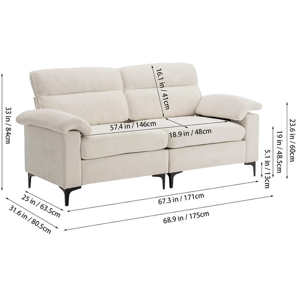 Living and Home 2 Seater White Chenille Sofa Image 8