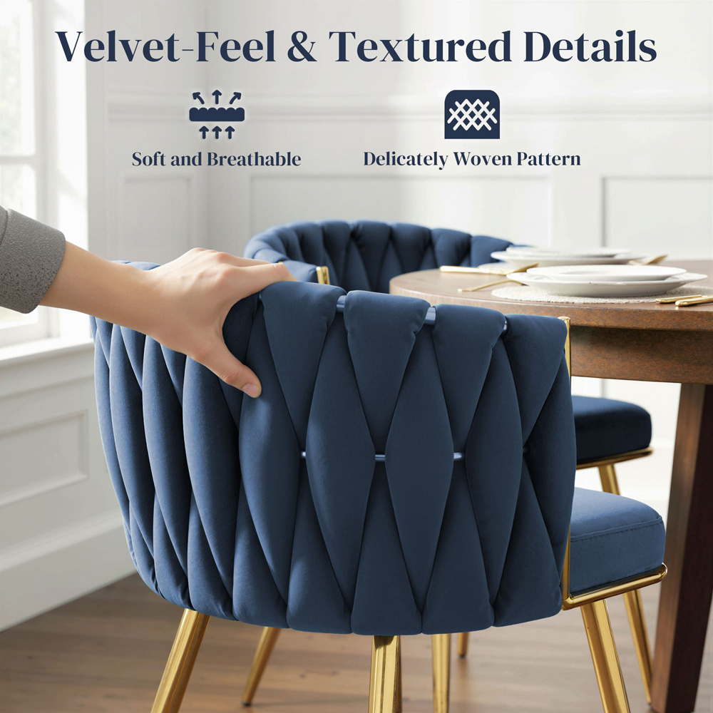 Portland Set of 2 Dark Blue Upholstered Dining Chair Image 7