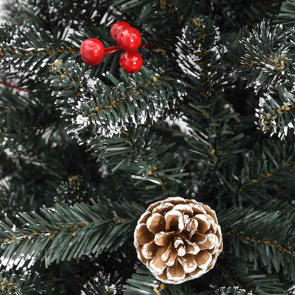 vidaXL Pre-Lit Black Bauble Pinecones Berries Green Snow Flocked Artificial Christmas Tree 5ft Image 4