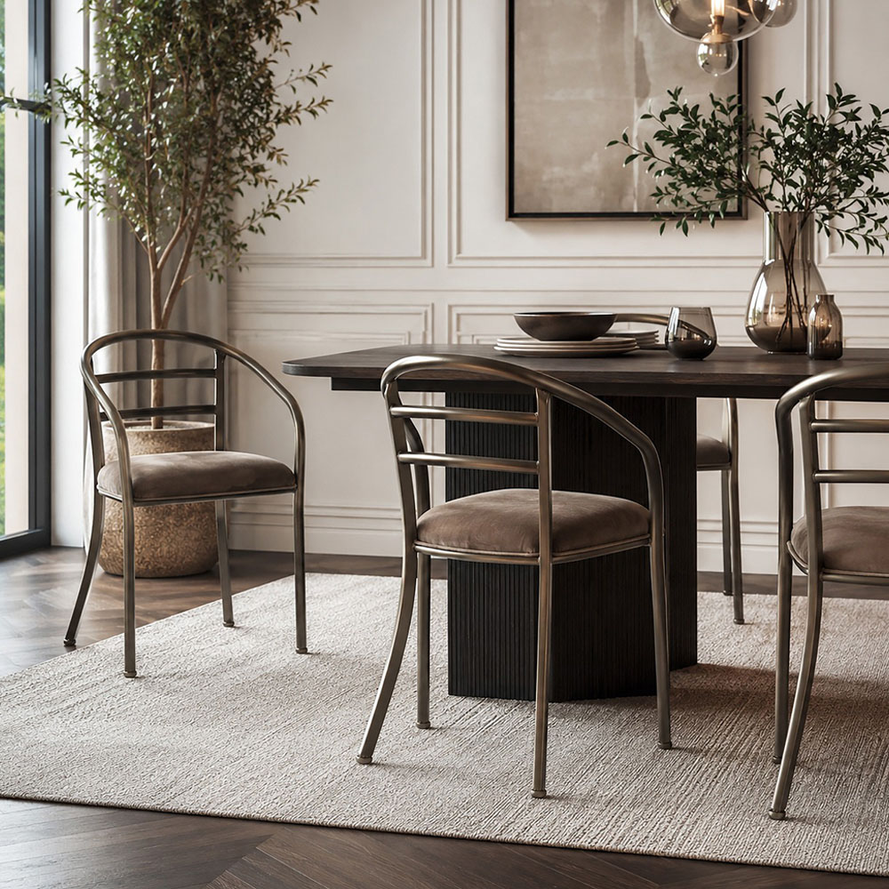 Premier Housewares New Foundry Brown Industrial-Style Curved Dining Chair Image 3