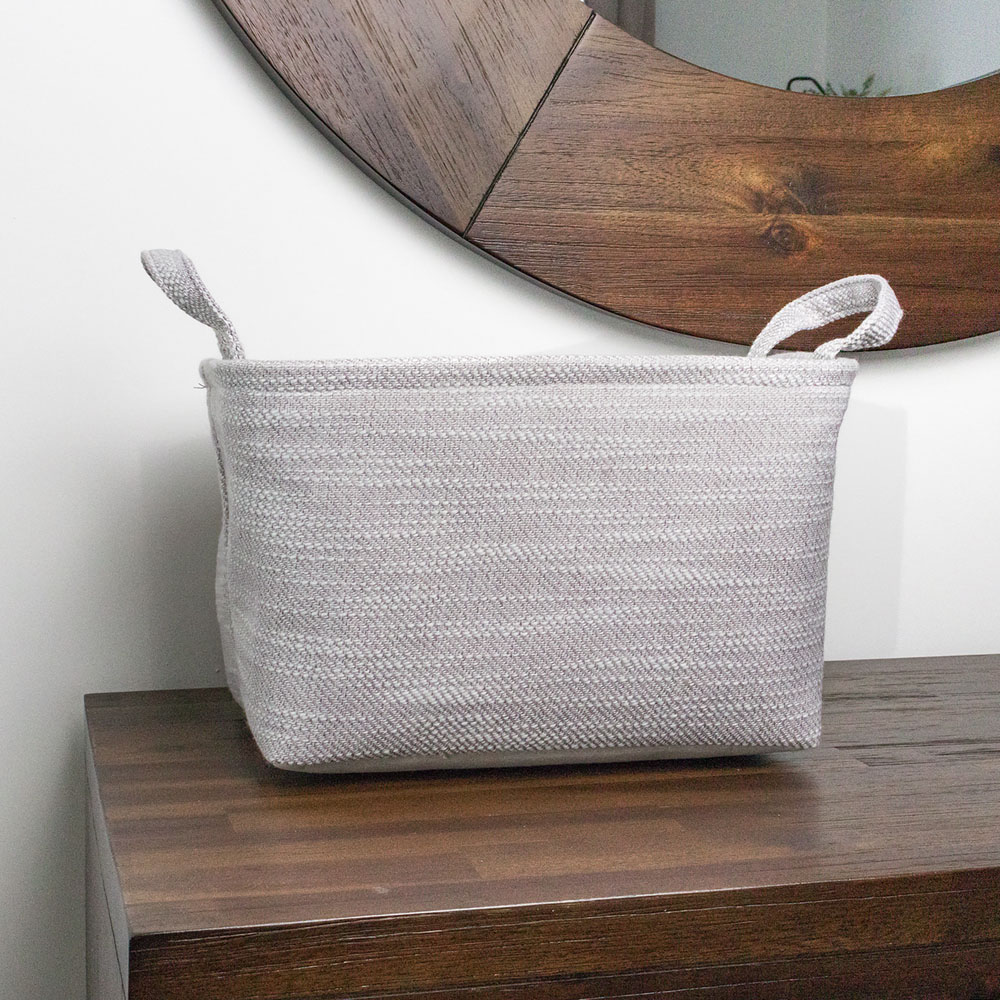 JVL Serena Light Grey Rectangular Storage Basket with Handles Image 2