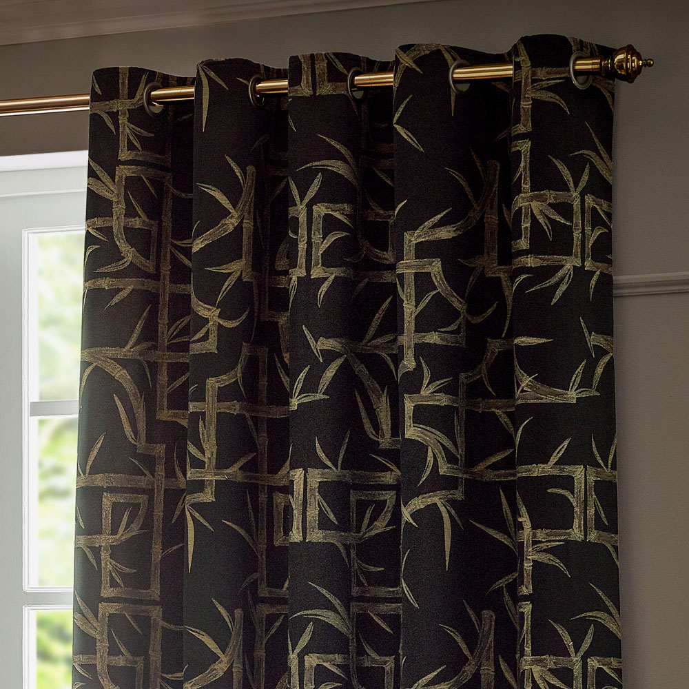 Paoletti Bamboo Black Fully Lined Jacquard Eyelet Curtains 229 x 229cm Image 2