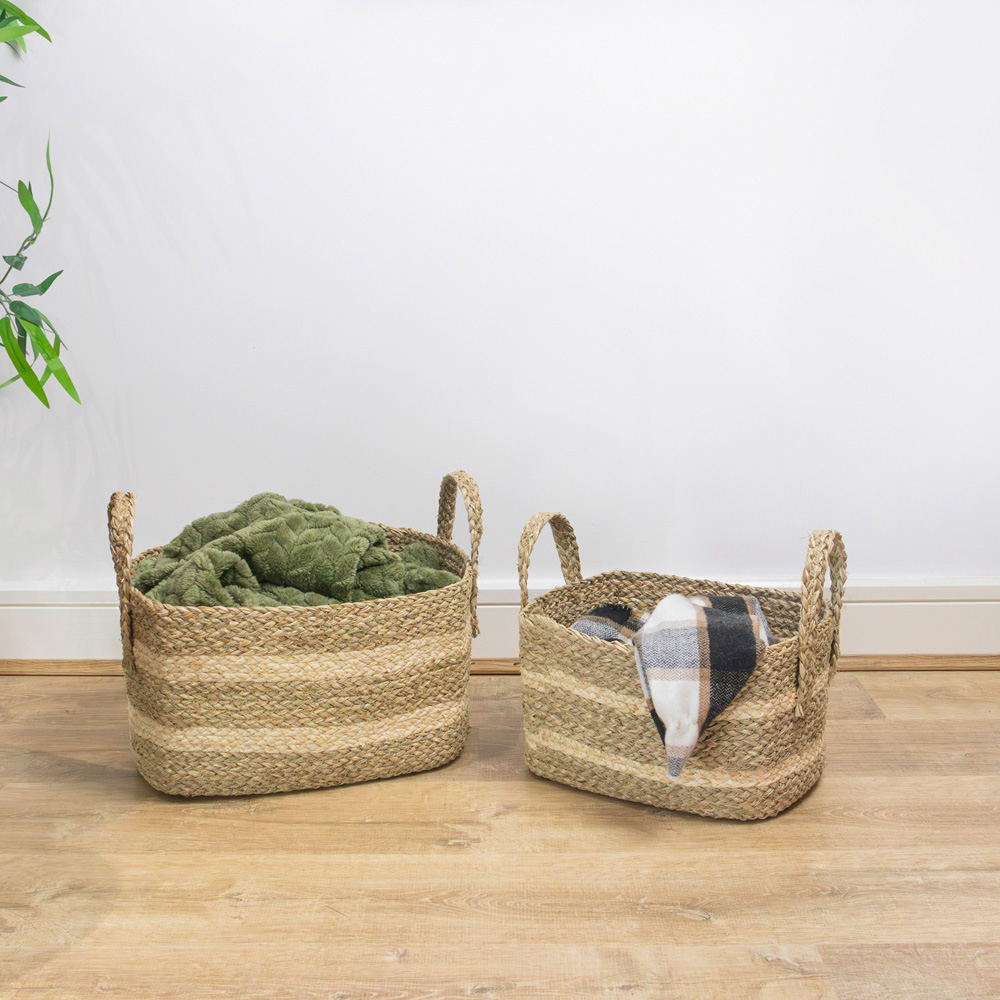 JVL Palma Large Maize Natural Rectangular Storage Basket with Handle Image 2