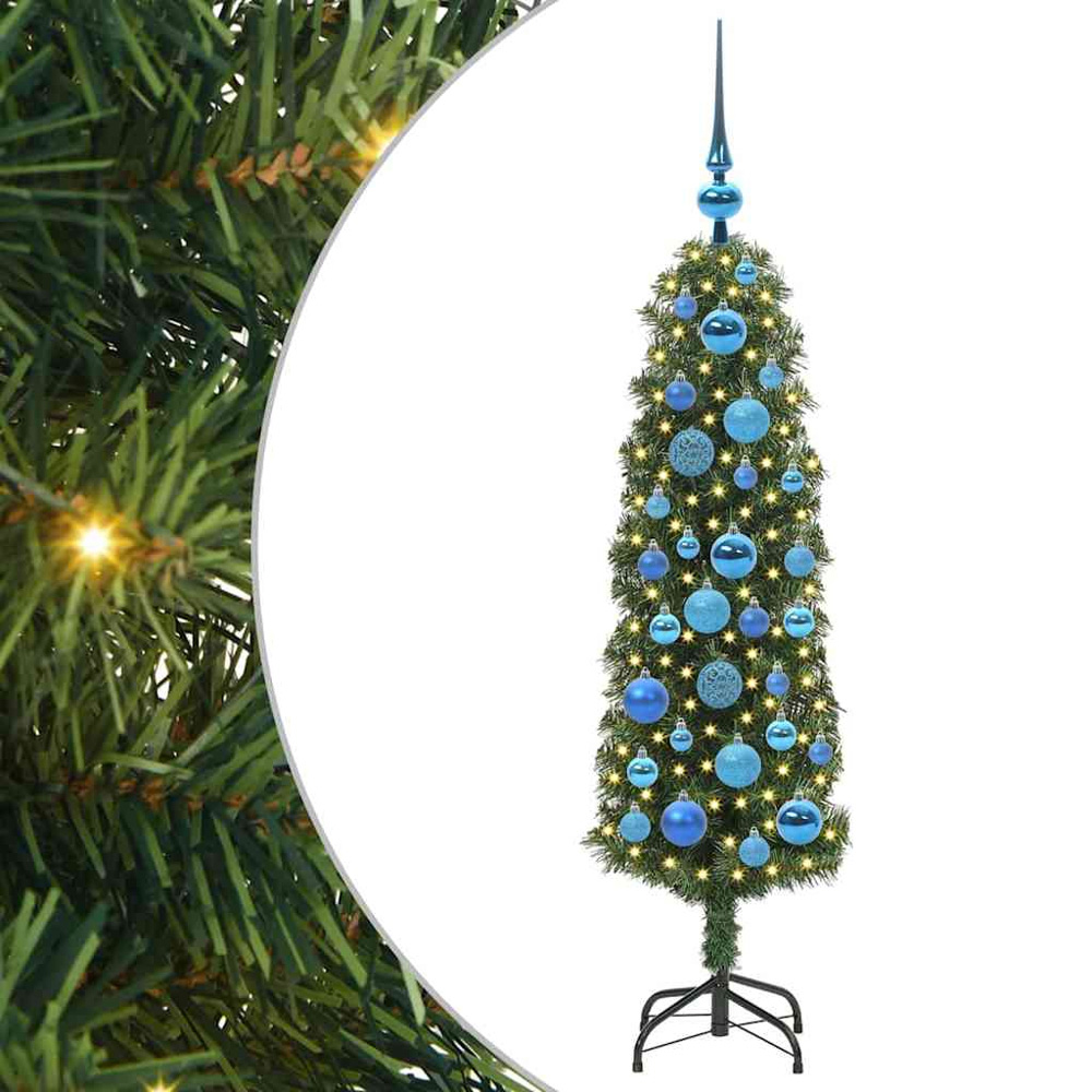 vidaXL Green Artificial Christmas Tree with Pinecones LEDs Blue Decoration Ornaments 4ft Image 2
