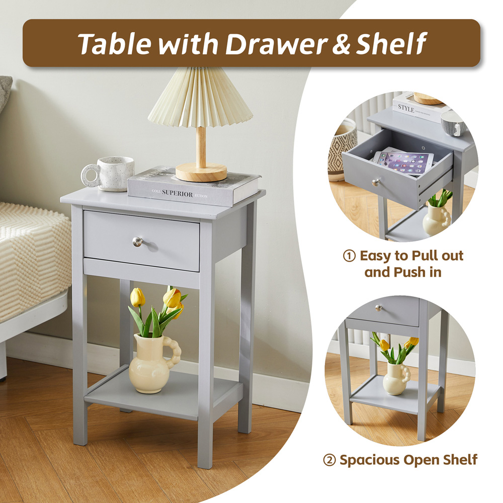 Brooklyn Arlo Single Drawer Single Shelf Grey Solid Wooden Bedside Table Image 4
