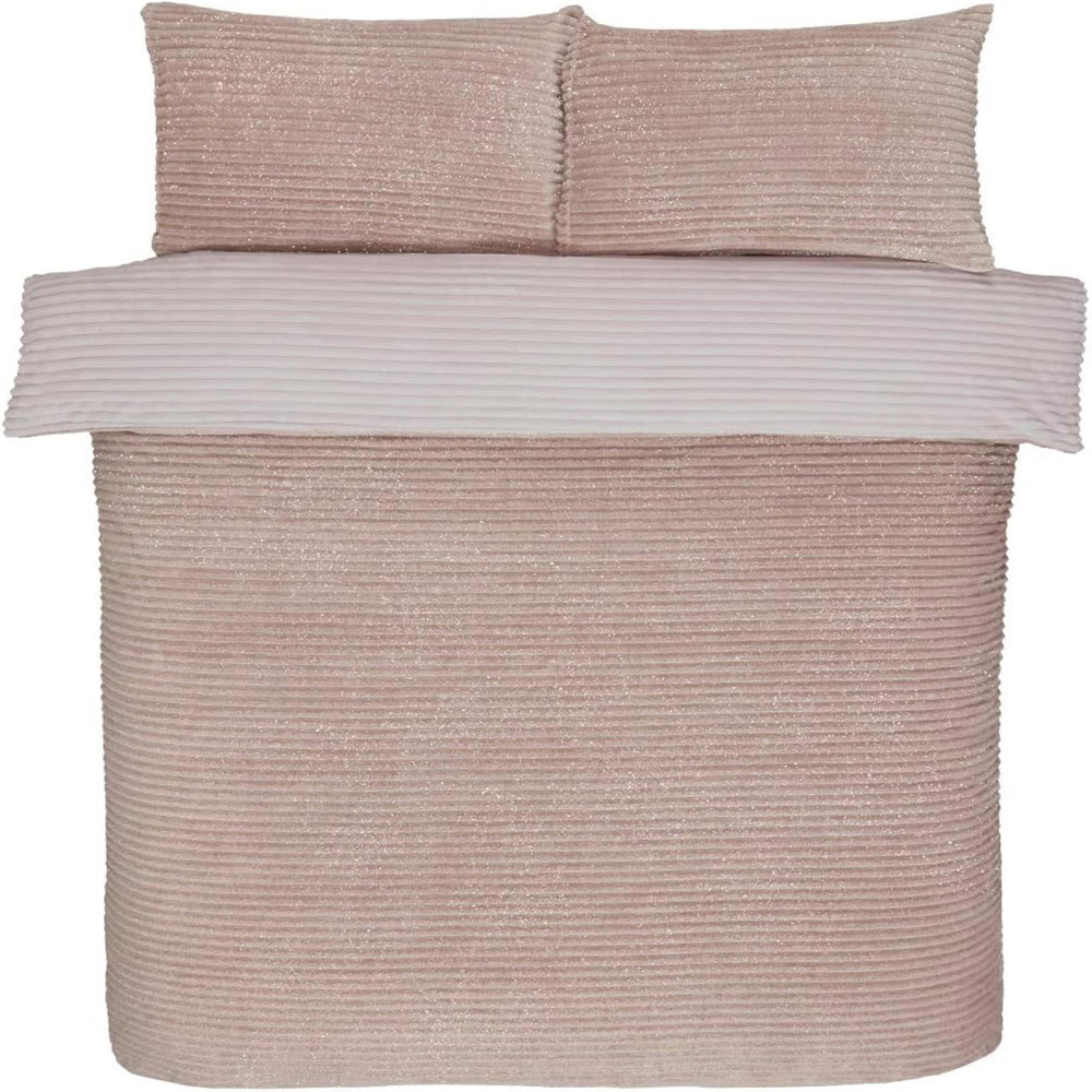 Smart Living Super King Size Blush Pink Sparkle Ribbed Fleece Reversible Duvet Cover Set Image 3