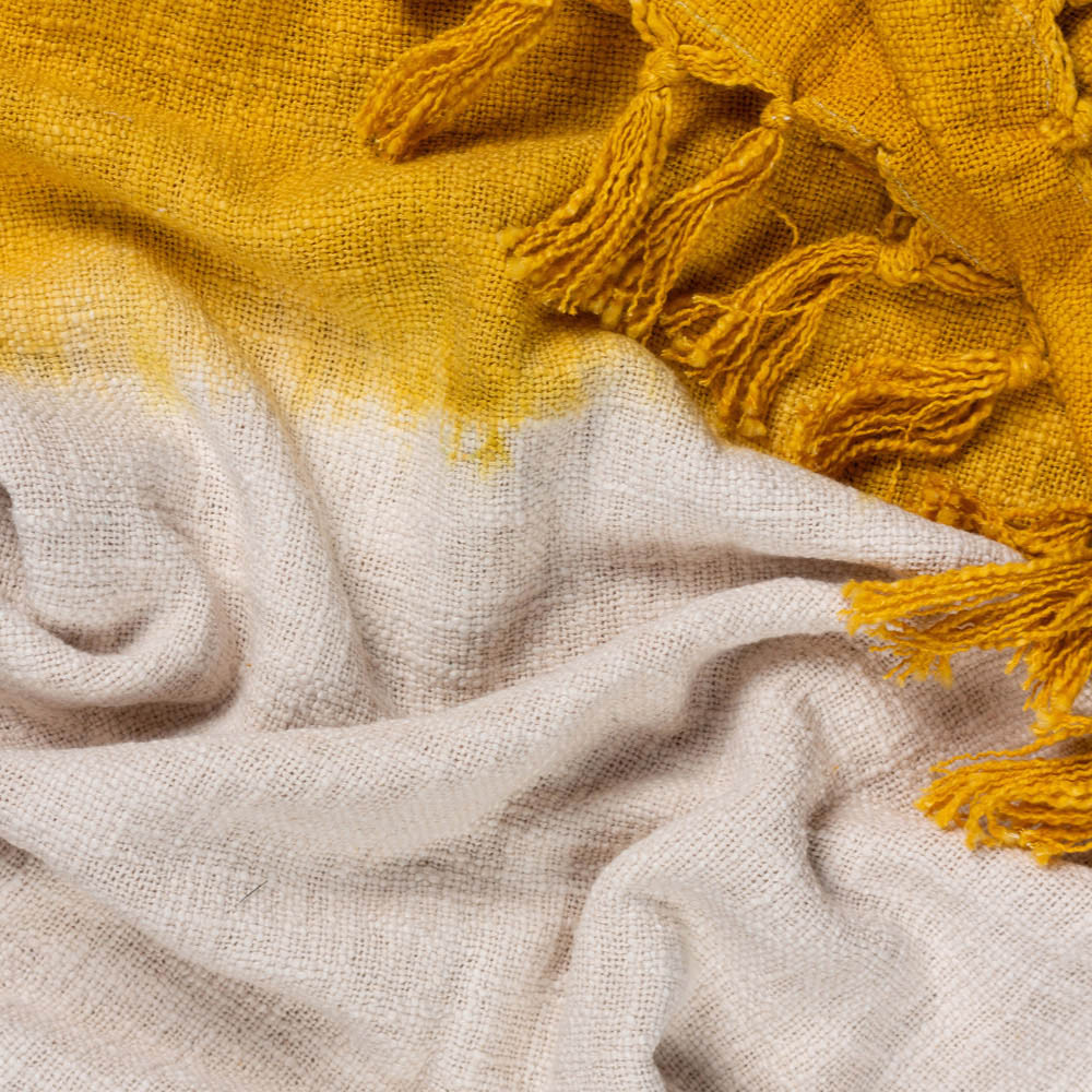 furn. Mizu Ochre Dip-Dye Tasselled Throw 130 x 170cm Image 3