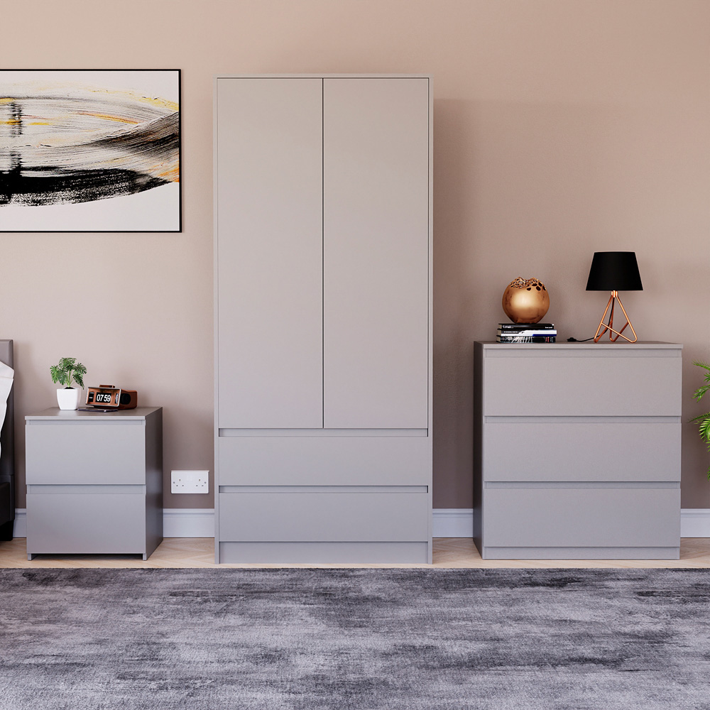 Vida Designs Denver Grey 3 Piece Bedroom Furniture Set Image 1