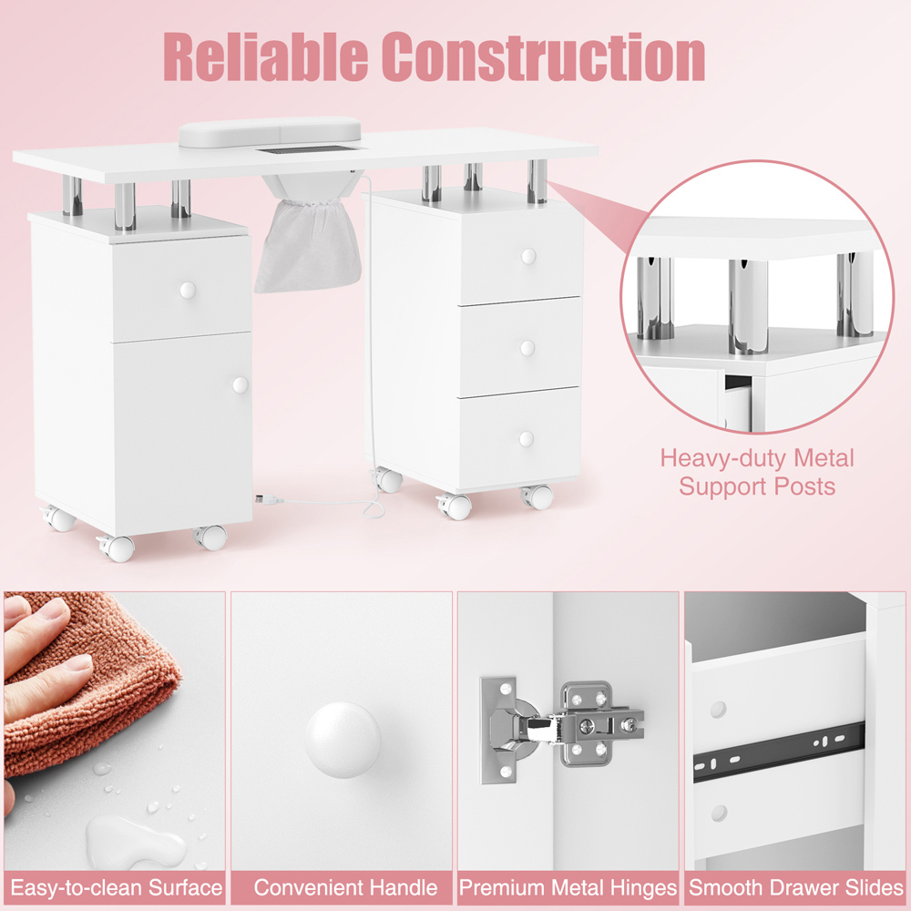 Costway White Manicure Nail Table with Electric Dust Collector Image 8