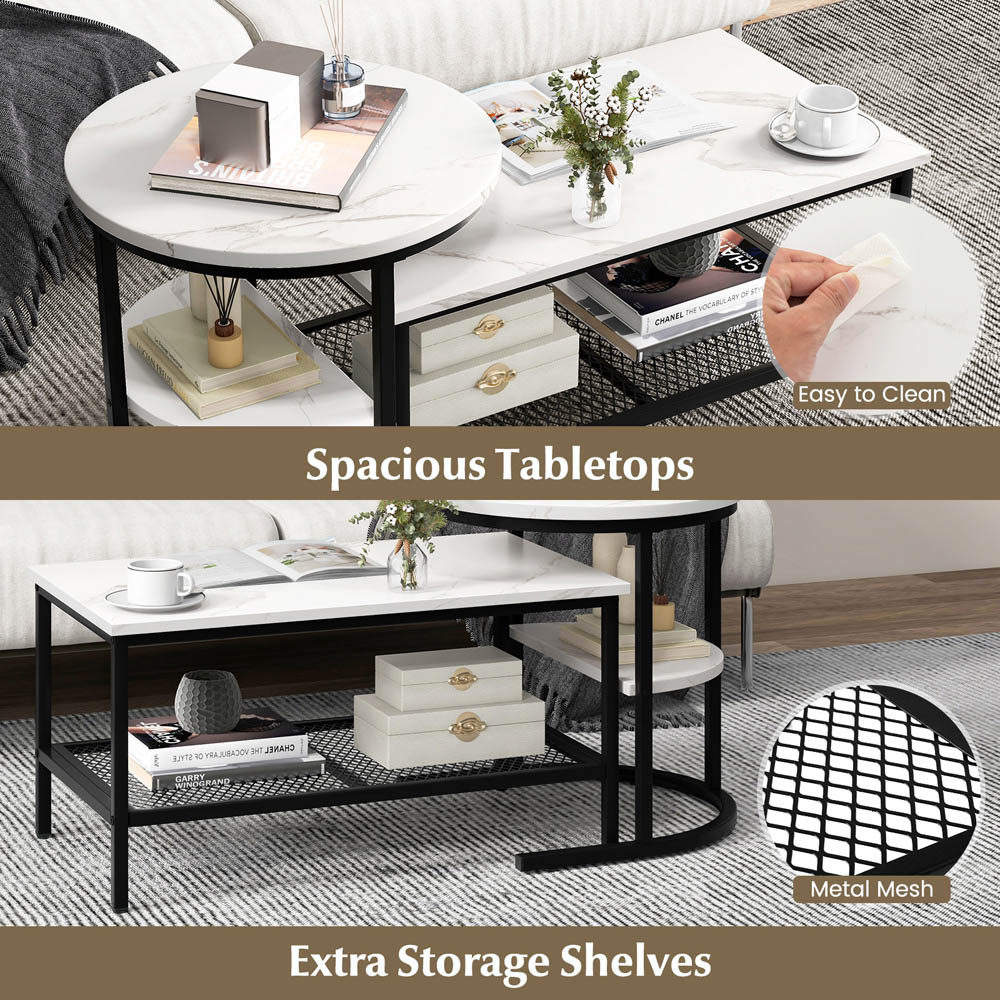 Costway Single Shelf White and Black Nest of Tables Set of 2 Image 7