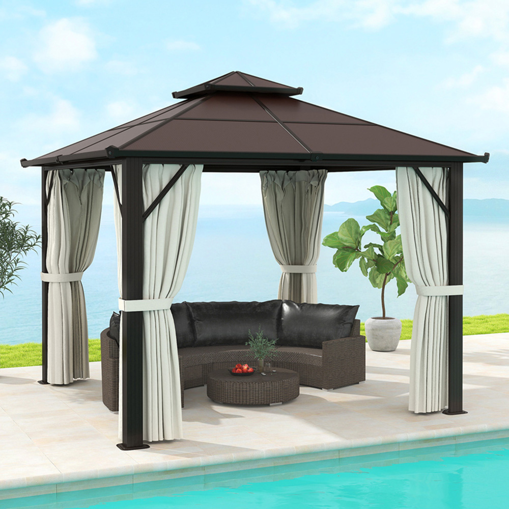 Outsunny 3 x 3m Beige Aluminium Frame Polycarbonate Hard Top Gazebo Image 1