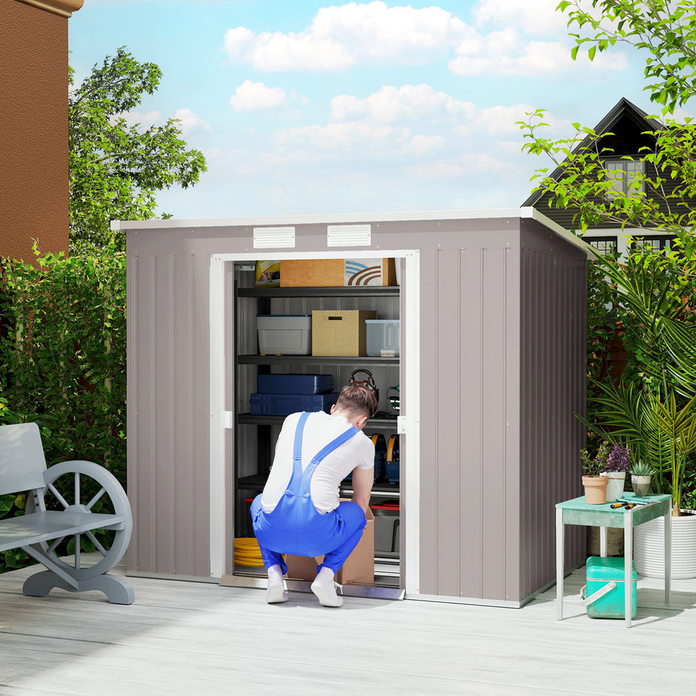 Outsunny 7 x 4ft Grey Metal Pent Garden Shed Image 2