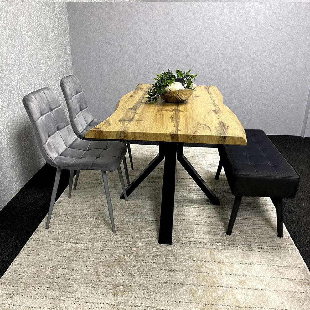 Portland 4 Seater Grey and Black MDF Dining Set with Velvet Chairs and Bench Image 5