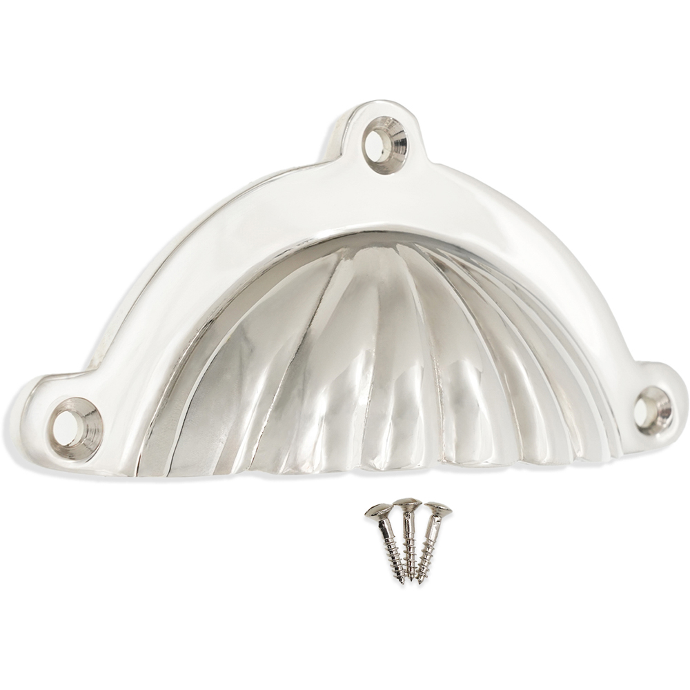 Spira Brass Shell Polished Nickel Cup Pull Drawer Handle Image 4