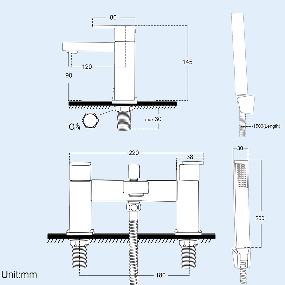 Nes Home Brayton Chrome Square Bath Shower Mixer and Basin Mono Tap Image 4