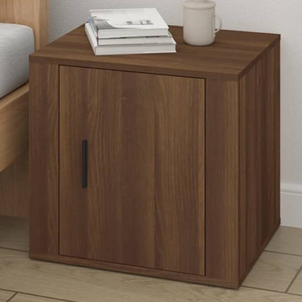vidaXL Single Door Brown Oak Bedside Table Set of 2 Image 1
