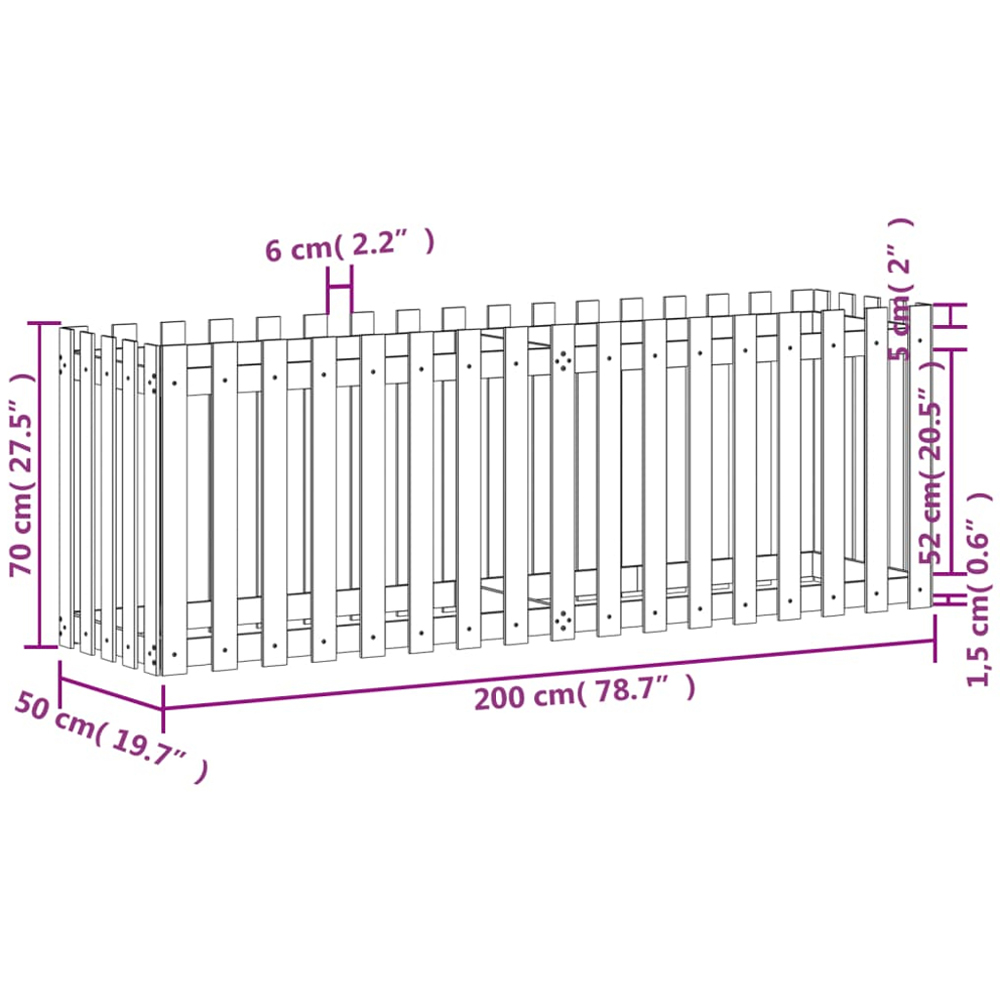 vidaXL Brown Pine Wood Raised Garden Bed 70 x 50 x 200cm Image 8