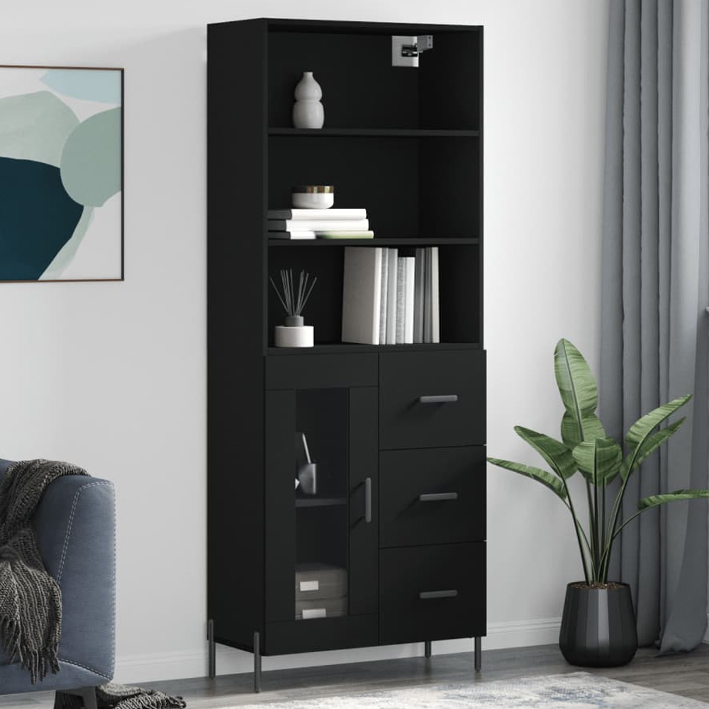 vidaXL Single 3 Drawer 3 Open Shelf Black Highboard Image 1
