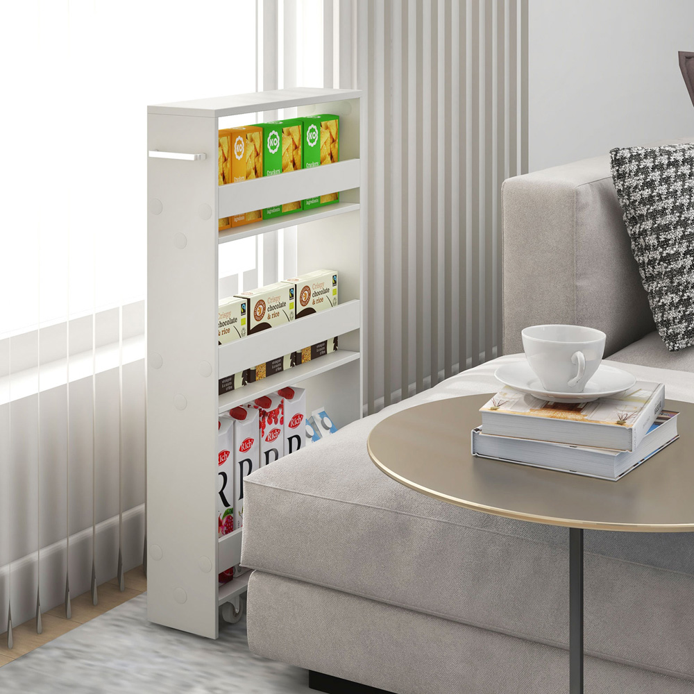 Costway 4 Shelf White Slim Storage Cart with Wheels Image 4